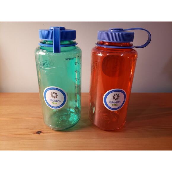 Nalgene 32oz Wide Water Bottle Lot of 2 Pastel Green & Marmalade Made in USA - Picture 3 of 3